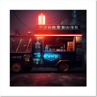 Cyberpunk Tokyo Ramen Food Truck Posters and Art